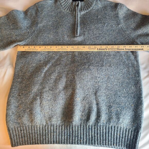 LL Bean Mens M 1/4 Zip Sweater Shetland Wool Blue Corduroy Elbow Patches Preppy - Picture 10 of 12